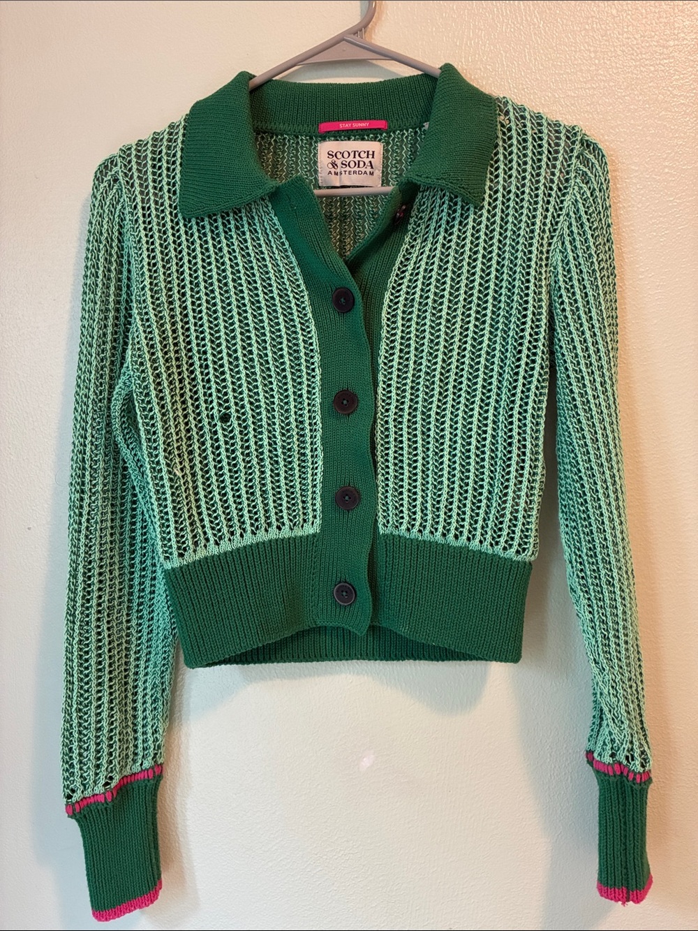 Scotch & Soda Green open stitch cardigan